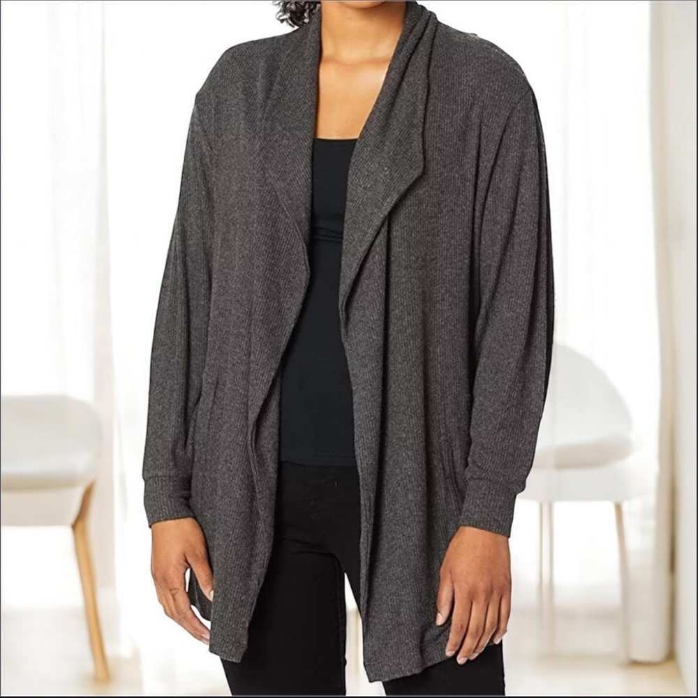 VELVET By Graham & Spencer Rylea Cozy Rib Cardigan in Medium Color Gray